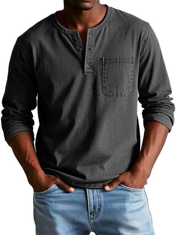Mens Henley Long Sleeve Street-Wave Everyday Comfort Indigo