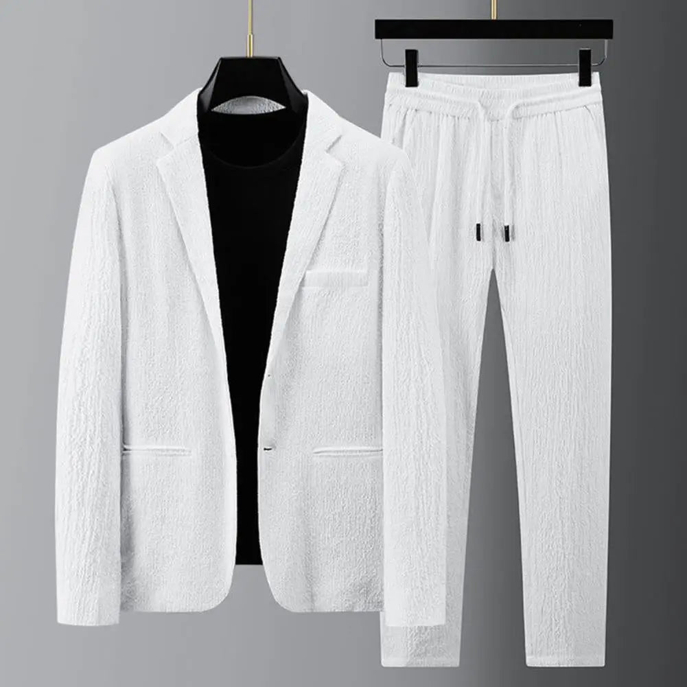 Joonas Mens Striped Pleat Blazer Suit Set for Modern Formal Wear and Summer Comfort