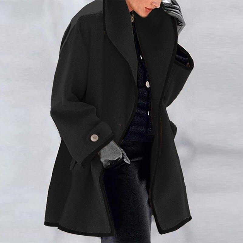 Street-Wave Wool Coat Open Front With Lapel Collar Relaxed Mid Thigh Length For Modern Streetwear Fans