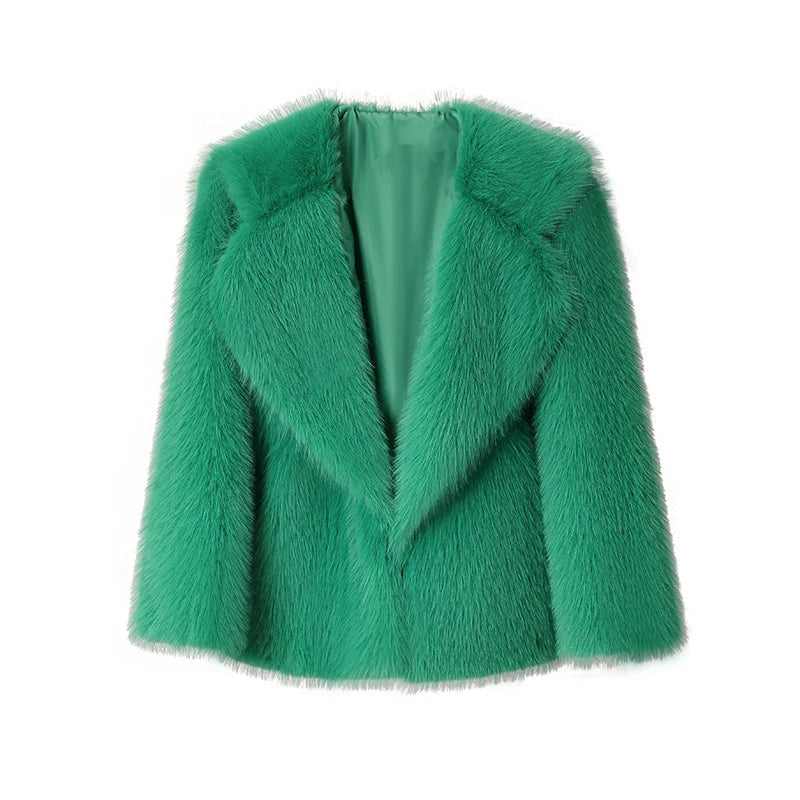 Street Wave Oversized Faux Fur Coat Wild Spectrum Fluff Fiesta for Women Soft Warm Plush Winter Jacket