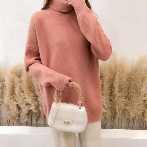 Street Wave Unisex Turtleneck Sweater Cozy Loose Fit Versatile Autumn