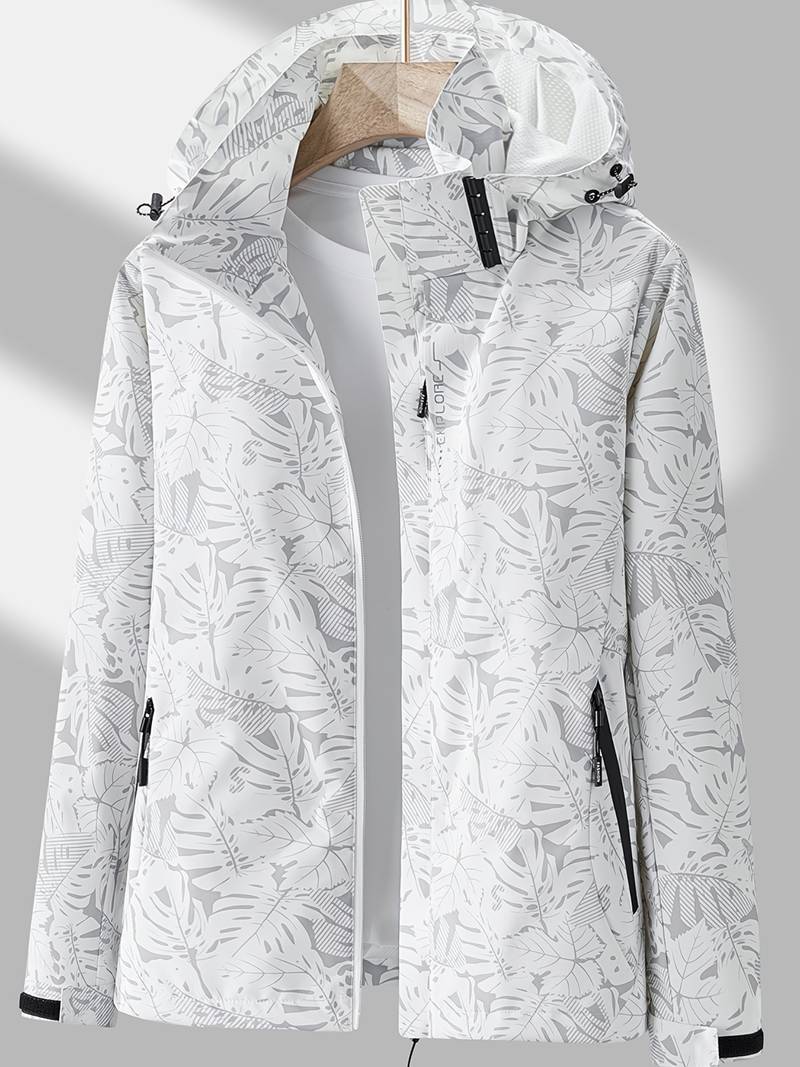 Street-Wave Waterproof Floral Jacket For Women With Hood And Zipper Pockets All Weather Ready