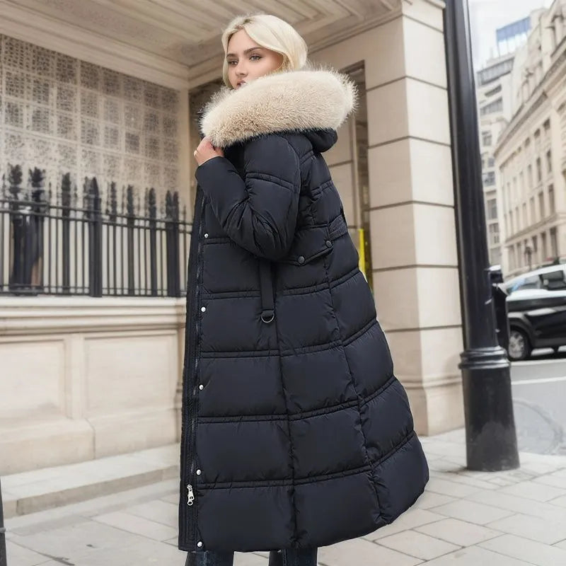 Streetwave Fur Hooded Puffer Coat For Women With Belt Winter Warmth And Style For Everyday Wear