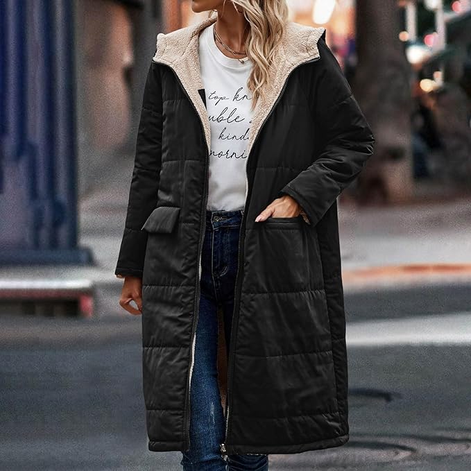 Street-wave Reversible Hooded Puffer Jacket For Women With Soft Fleece Lining And Warmth