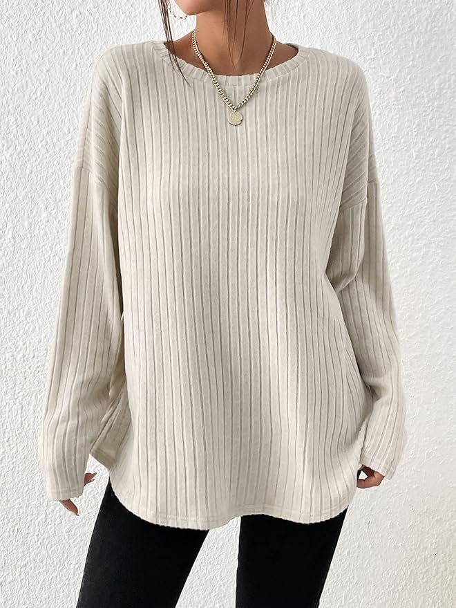 Streetwave Ribbed Knit Sweater For Women Soft Lightweight Cozy Fall Pullover With Relaxed Fit