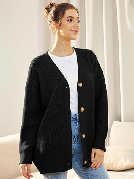 Street Wave Oversized Cardigan For Women V Neck Button Closure Cozy Autumn Knitwear