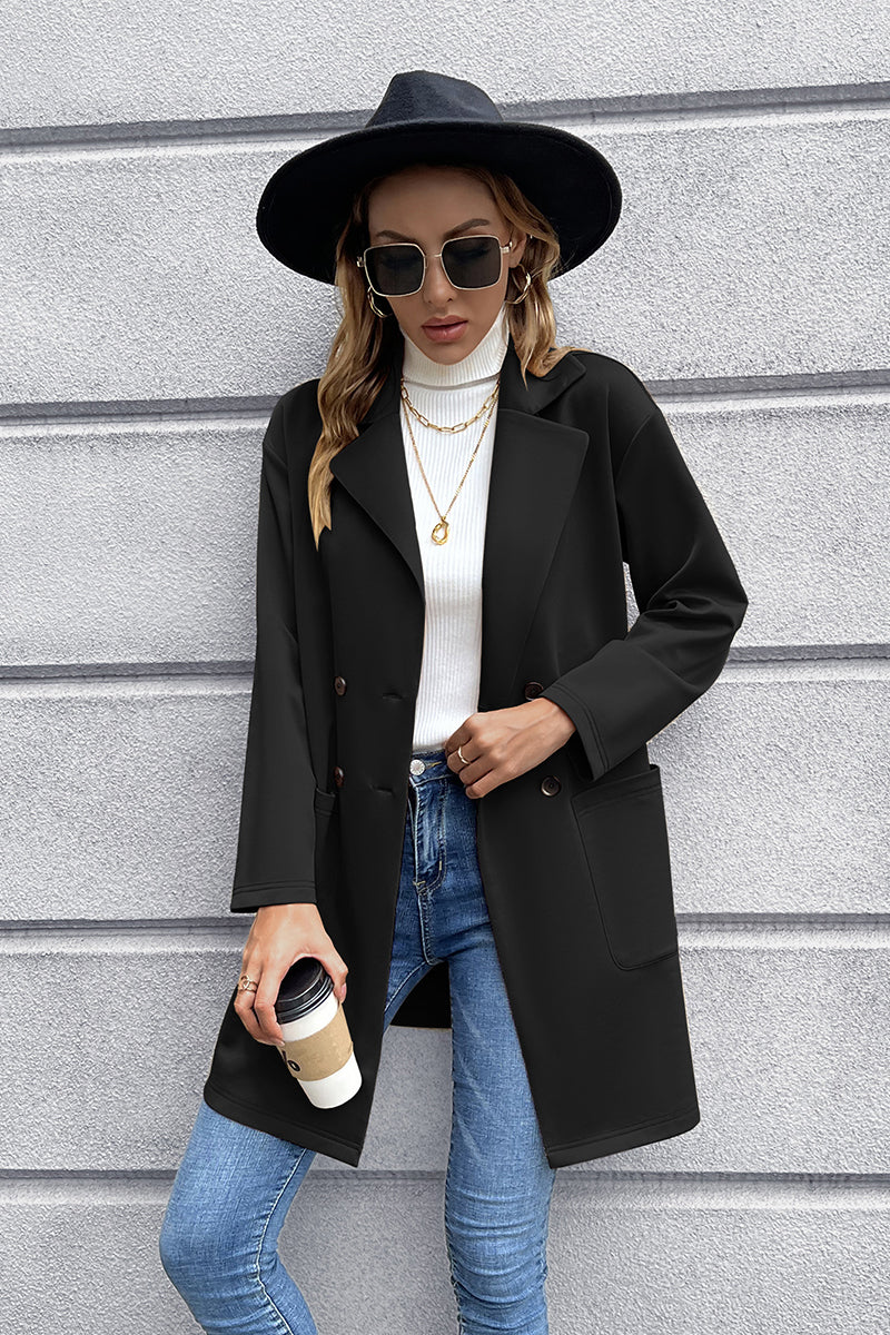 Street Wave Revers Collar Long Sleeve Blazer With Double Button Closures For Everyday Urban Style Women
