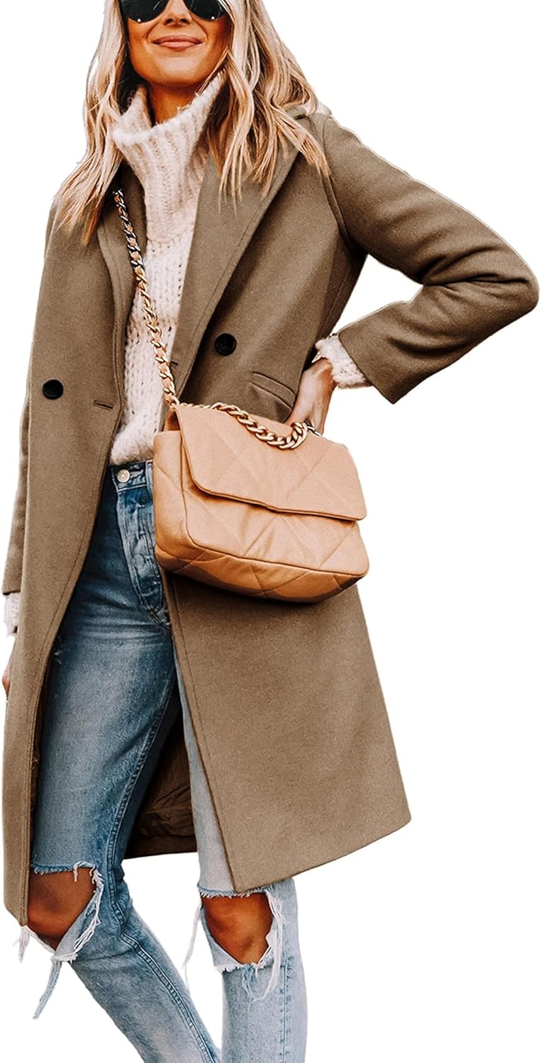 Streetwave Wool Blend Winter Coat For Women With Lapel Collar And Knee Length Classic Street Style