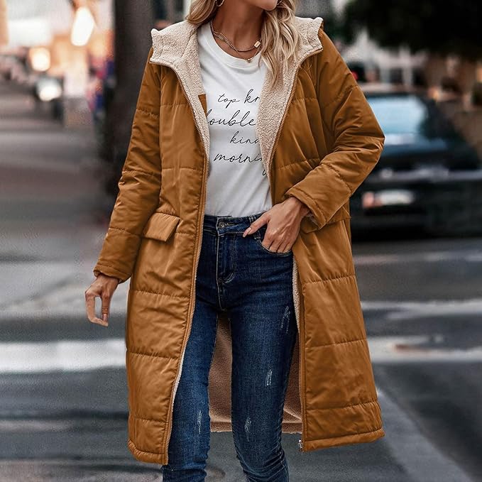 Street-wave Reversible Hooded Puffer Jacket For Women With Soft Fleece Lining And Warmth