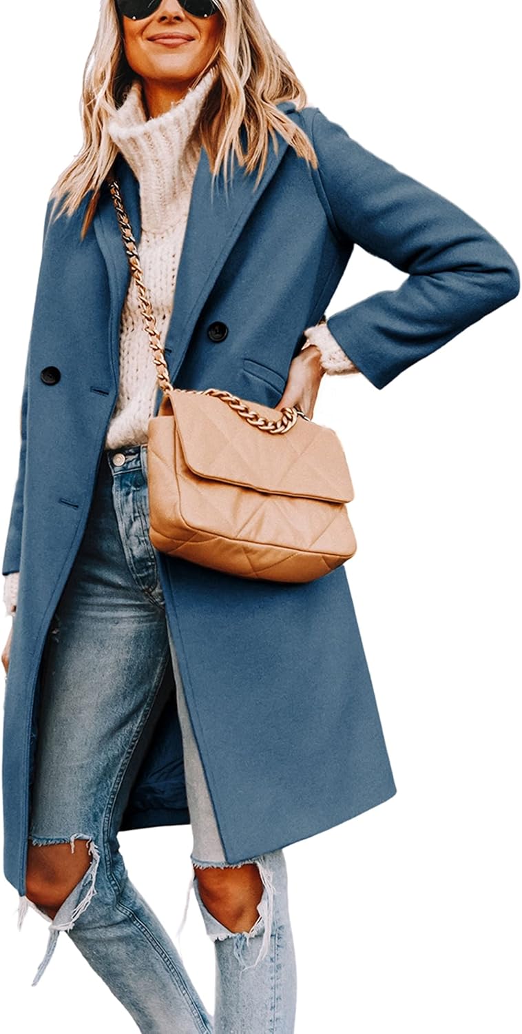 Streetwave Wool Blend Winter Coat For Women With Lapel Collar And Knee Length Classic Street Style