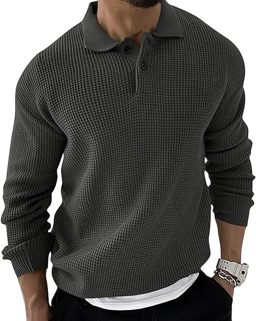 William Pullover Sweater by Street-Wave for Men, Cozy Waffle Knit With Multi-Layer Warmth