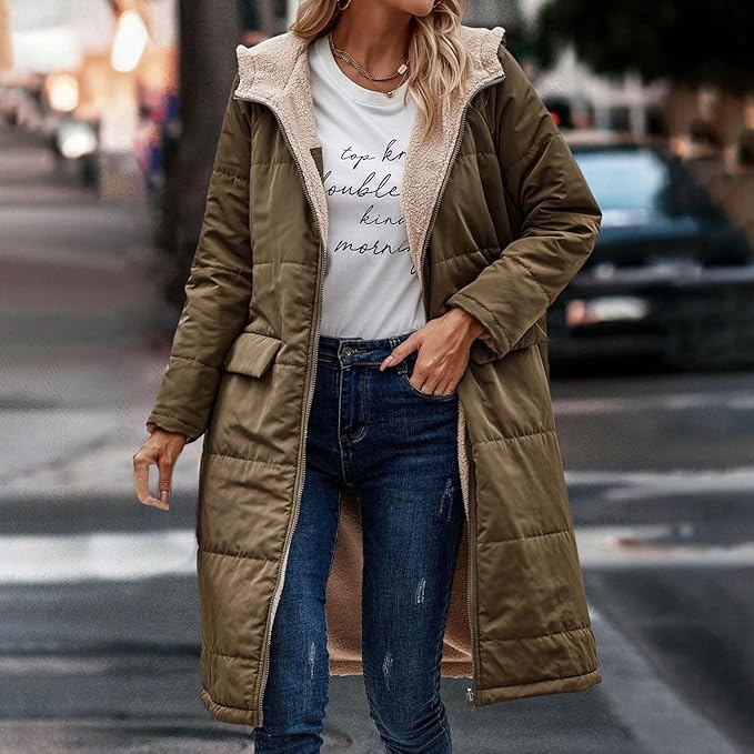 Street-wave Reversible Hooded Puffer Jacket For Women With Soft Fleece Lining And Warmth