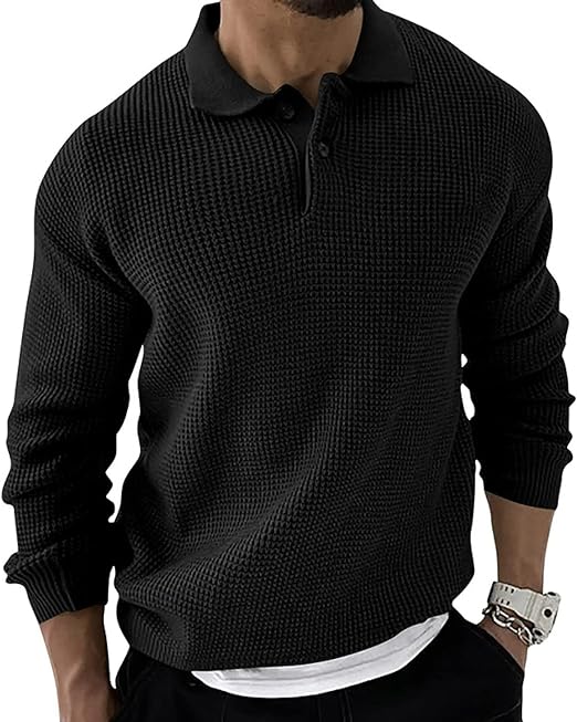 William Pullover Sweater by Street-Wave for Men, Cozy Waffle Knit With Multi-Layer Warmth