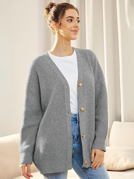 Street Wave Oversized Cardigan For Women V Neck Button Closure Cozy Autumn Knitwear