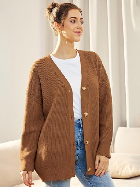 Street Wave Oversized Cardigan For Women V Neck Button Closure Cozy Autumn Knitwear
