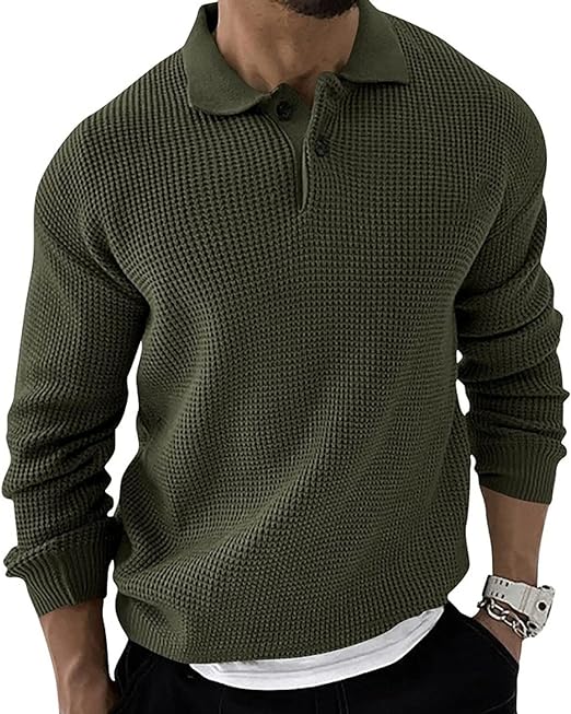 William Pullover Sweater by Street-Wave for Men, Cozy Waffle Knit With Multi-Layer Warmth