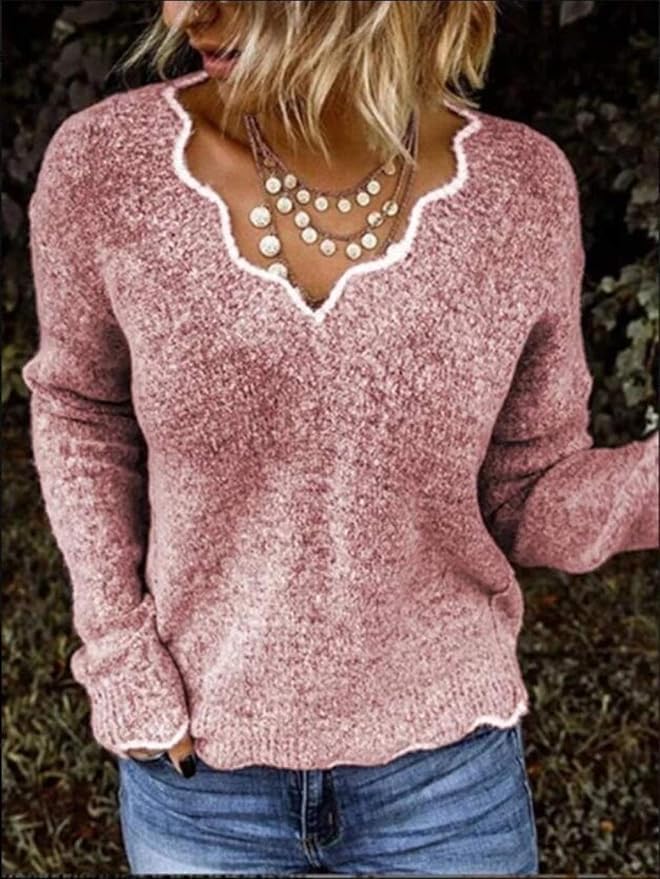 Street-Wave Women V-Neck Knit Sweater Soft Breathable Fabric Perfect For Everyday Layering