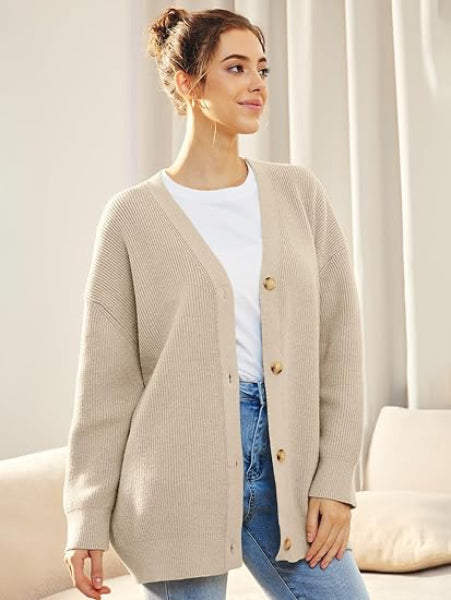 Street Wave Oversized Cardigan For Women V Neck Button Closure Cozy Autumn Knitwear