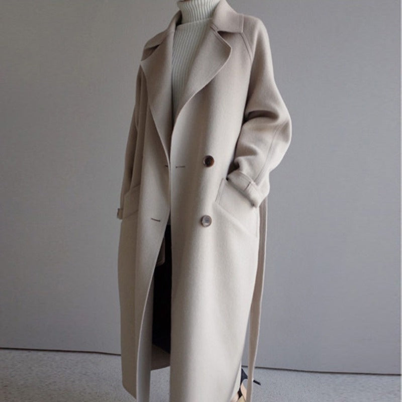 Street Wave Wool Blend Long Coat Oversized Fit Double Breasted For Women Timeless Design