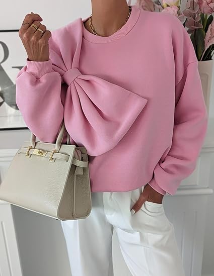 Street-wave Ribbon Knit Sweater With Knotted Bow Oversized Cozy Women's Pullover