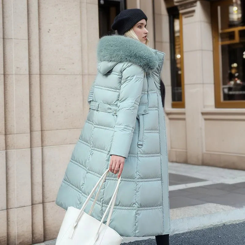 Streetwave Fur Hooded Puffer Coat For Women With Belt Winter Warmth And Style For Everyday Wear