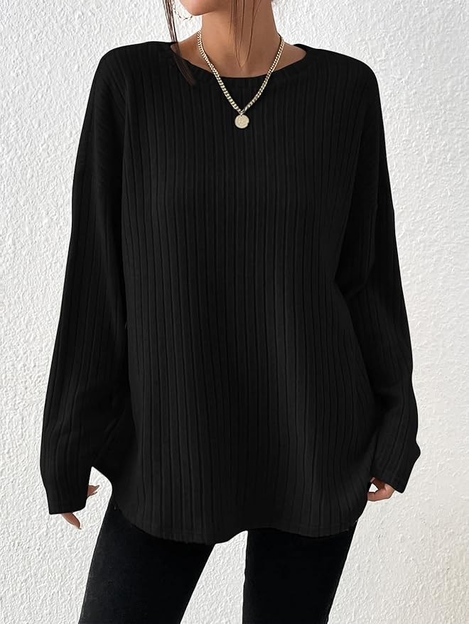 Streetwave Ribbed Knit Sweater For Women Soft Lightweight Cozy Fall Pullover With Relaxed Fit
