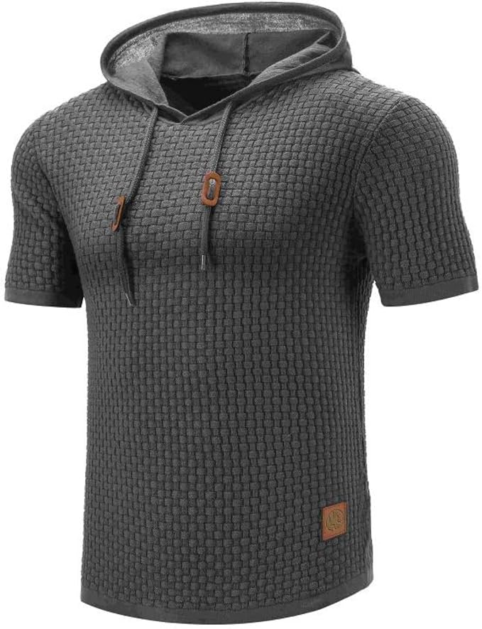 Street Wave Manor Short Sleeve Hooded Pullover For Men With Modern Mesh Knit And Soft Lining