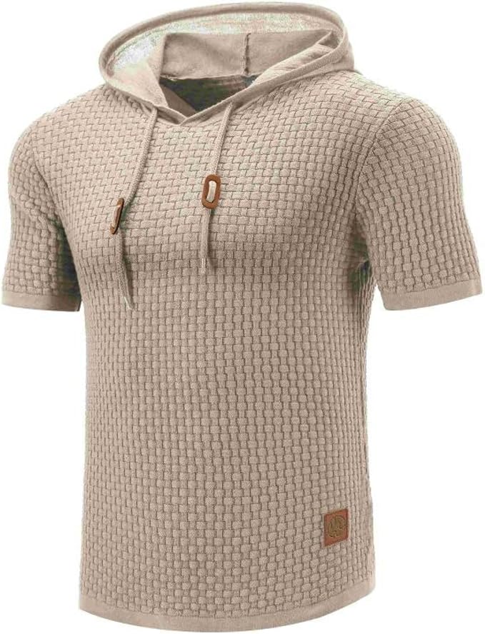 Street Wave Manor Short Sleeve Hooded Pullover For Men With Modern Mesh Knit And Soft Lining
