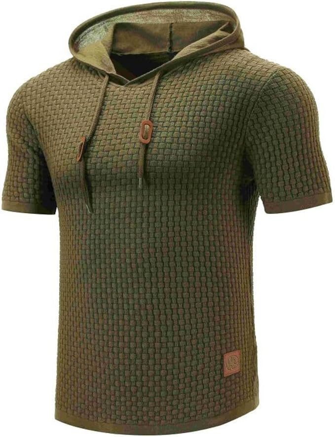 Street Wave Manor Short Sleeve Hooded Pullover For Men With Modern Mesh Knit And Soft Lining