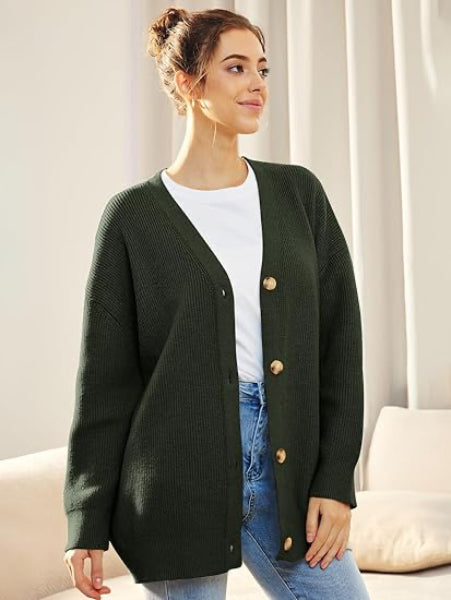 Street Wave Oversized Cardigan For Women V Neck Button Closure Cozy Autumn Knitwear