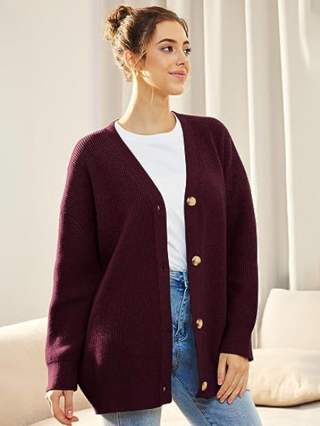 Street Wave Oversized Cardigan For Women V Neck Button Closure Cozy Autumn Knitwear