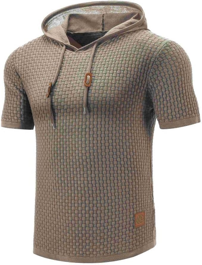 Street Wave Manor Short Sleeve Hooded Pullover For Men With Modern Mesh Knit And Soft Lining