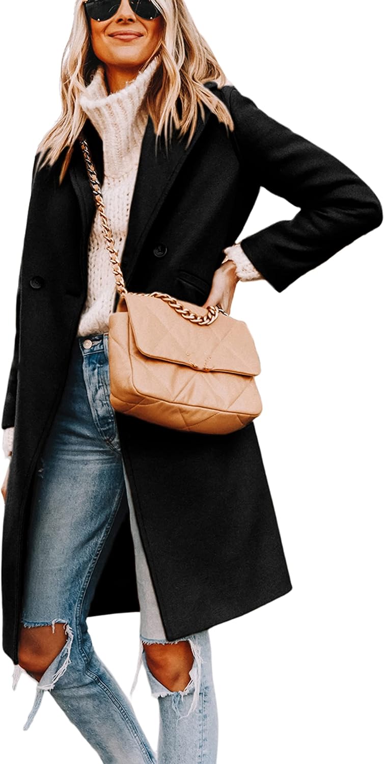 Streetwave Wool Blend Winter Coat For Women With Lapel Collar And Knee Length Classic Street Style