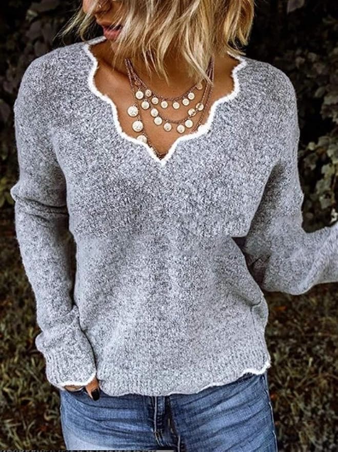 Street-Wave Women V-Neck Knit Sweater Soft Breathable Fabric Perfect For Everyday Layering