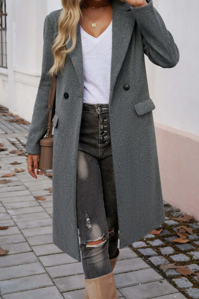Street-wave Double Breasted Long Coat For Women Timeless Warmth Chic Versatility