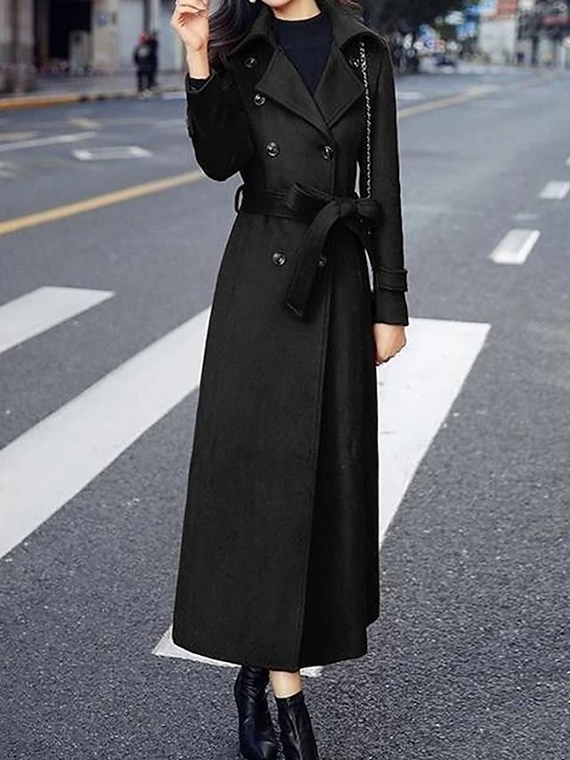 Street Wave Womens Wool Coat With Belted Longline Silhouette And Shawl Collar For Winter Elegance