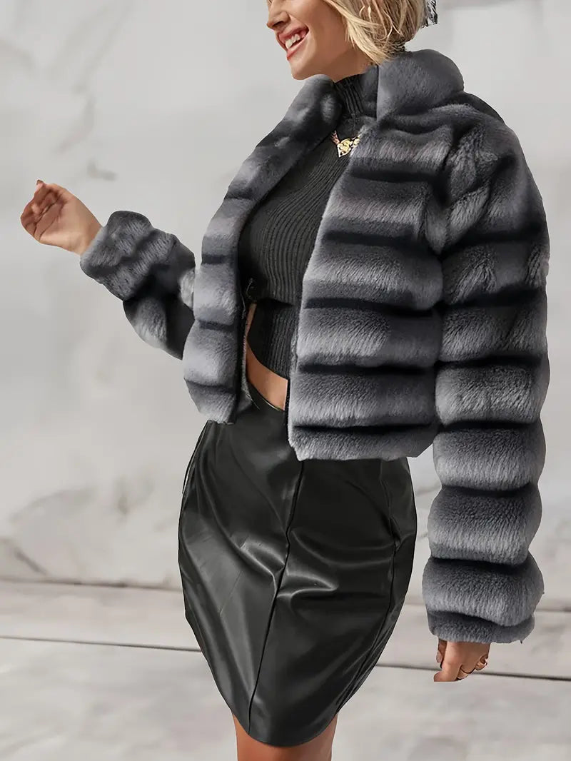 Street-Wave Plush Faux Fur Coat With Full Zip For Women - Luxurious Cozy Warmth Winter-Ready