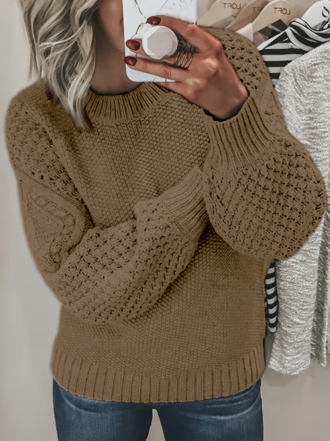 Street Wave Acrylic Knit Sweater With Textured Sleeves For Casual Wearers Cozy Everyday Warmth