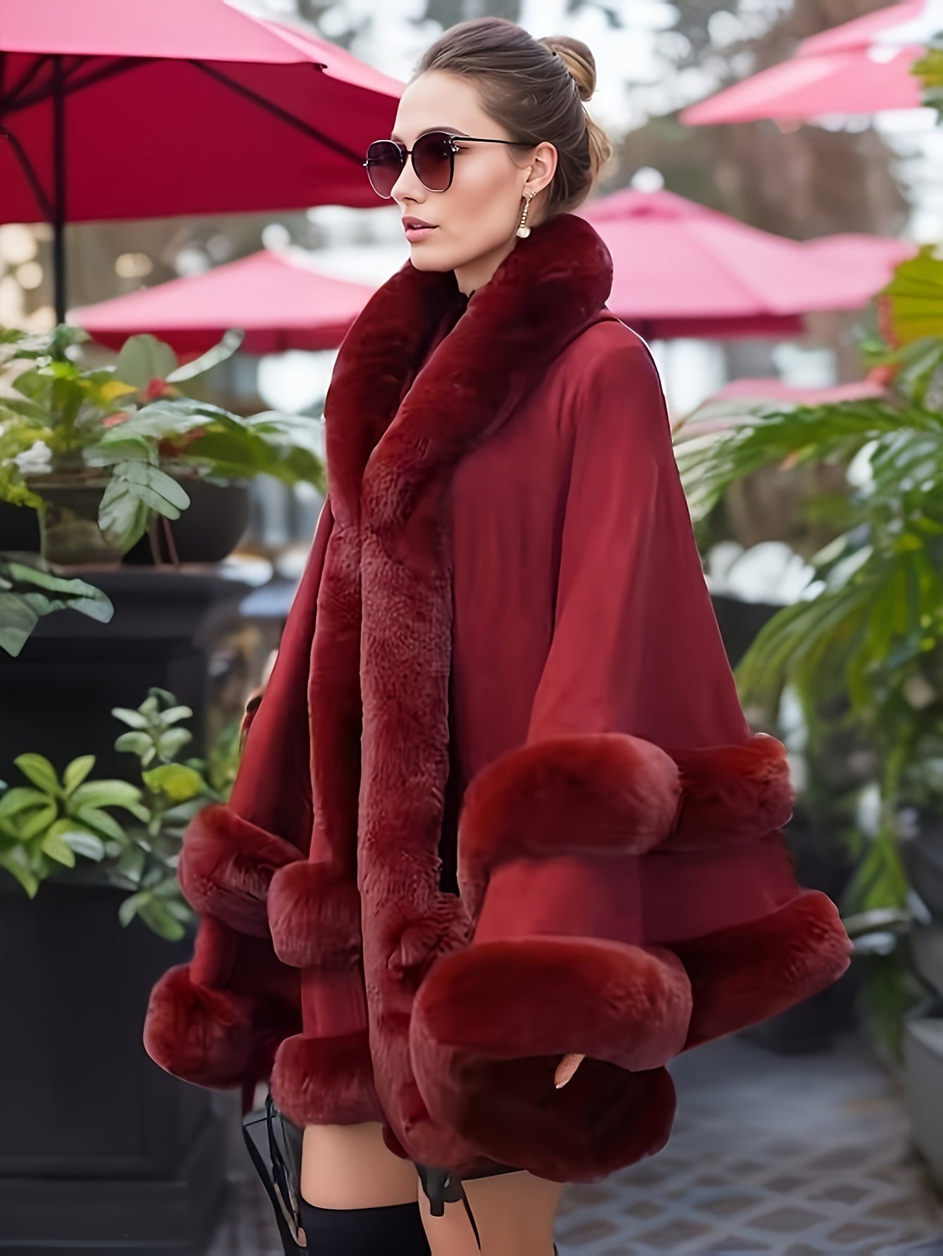 Street-wave Oversized Fur Cape Coat For Women Plush Warmth Luxurious Cozy Look Streetwear Ready