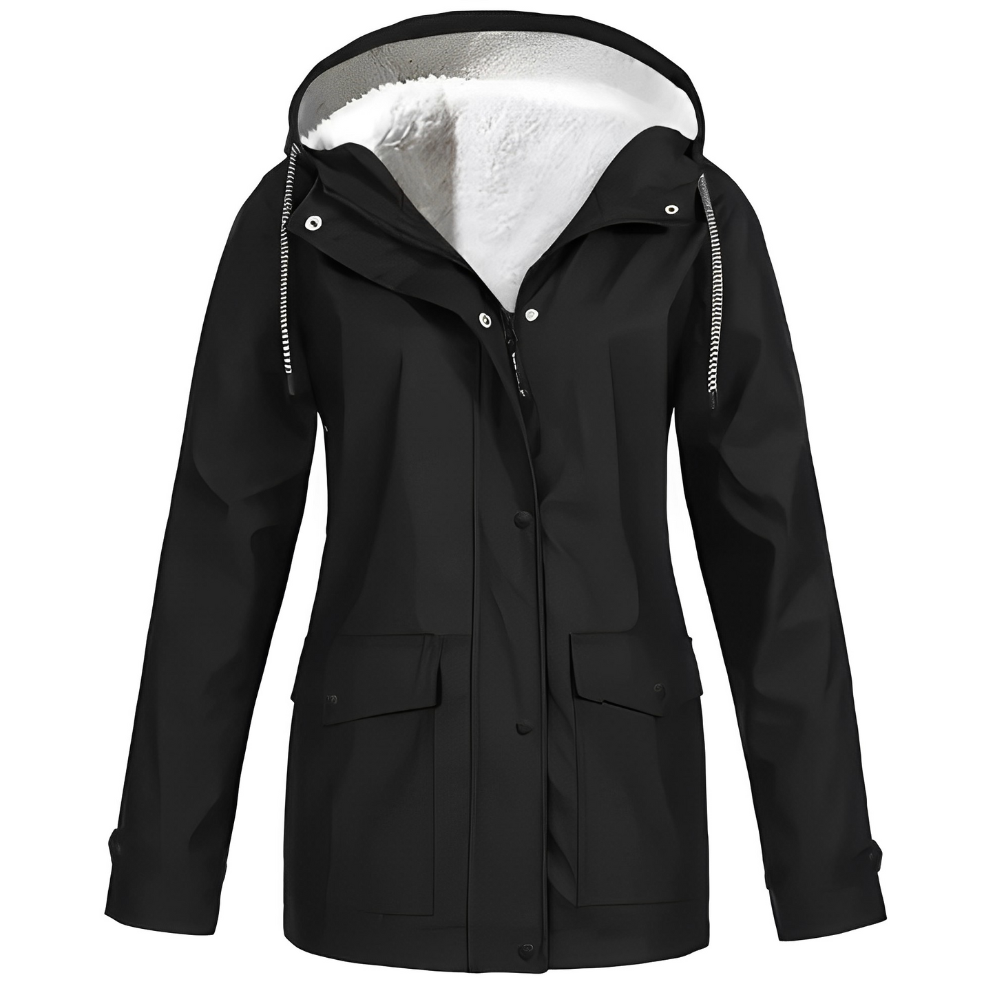 Street-wave Fleece Lined Womens Rain Jacket With Cozy Insulation Hooded All Weather Coat