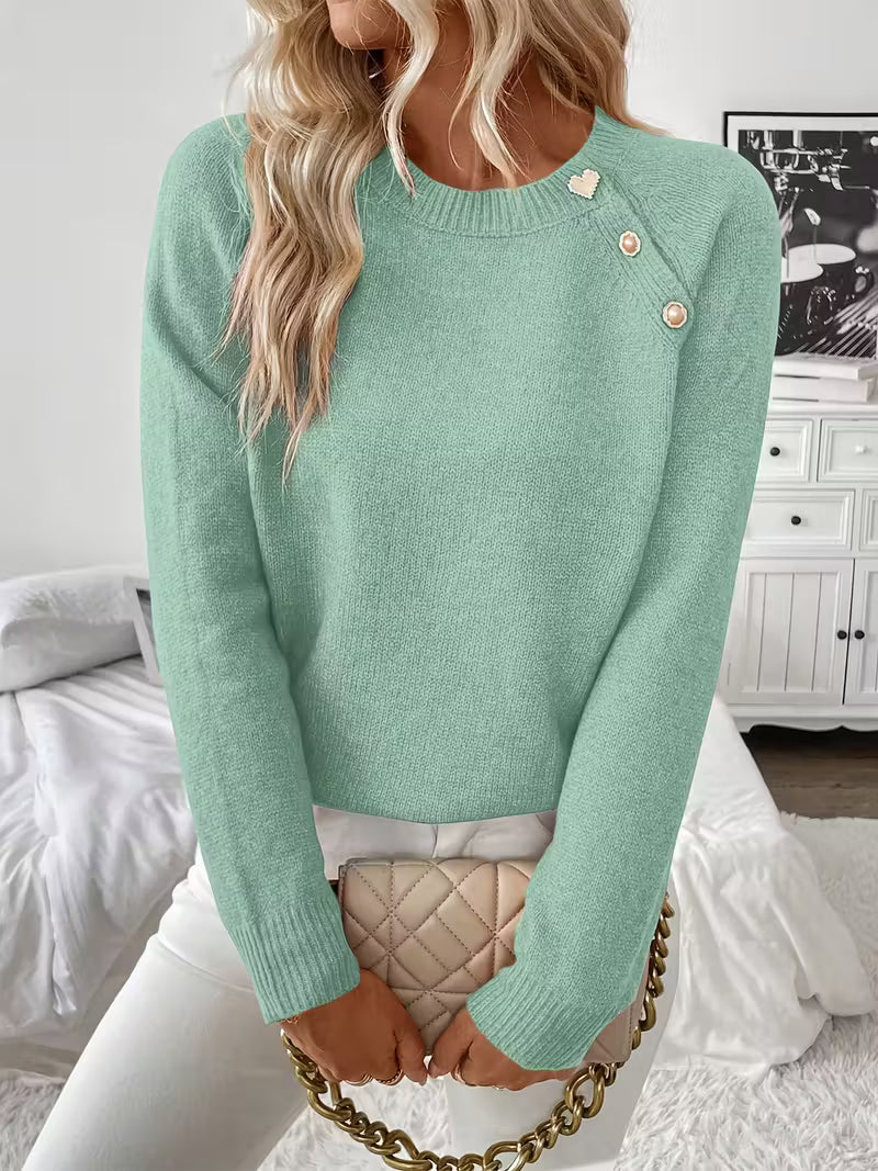 Women's Long Sleeve Sweater with Knitted Design and Versatile Style
