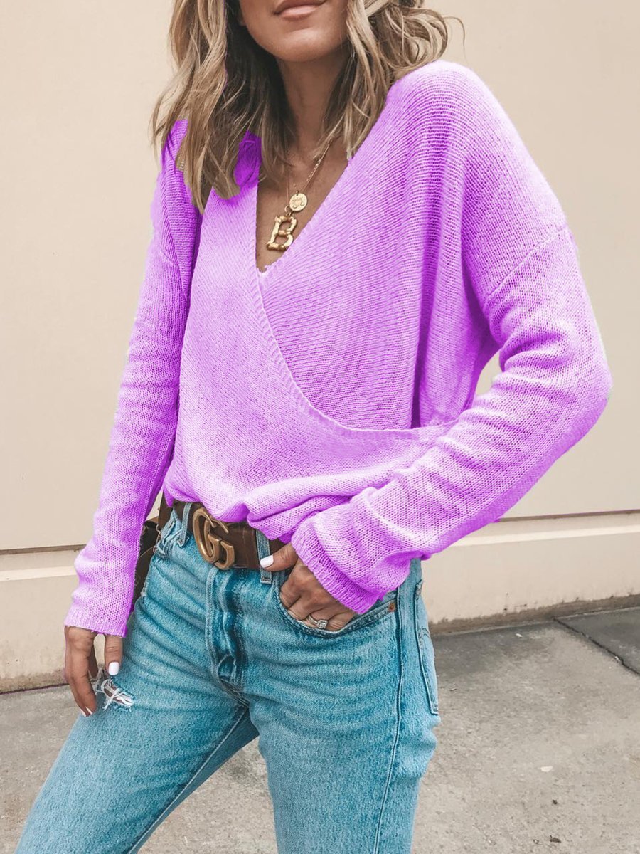 Street Wave V Neck Knit Sweater Soft Lightweight Casual Elegance For Women Everyday Wear