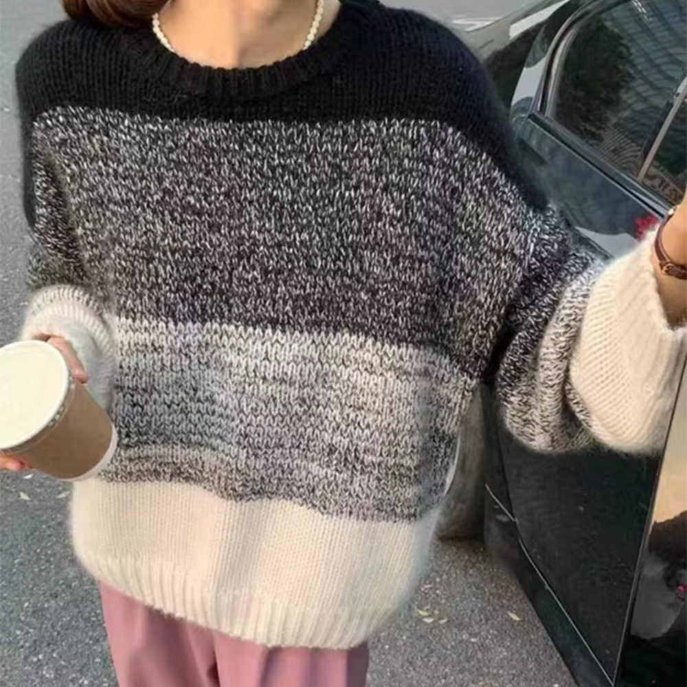 Street Wave Cozy Oversized Gradient Knit Pullover For Women Warm Autumn Cocooning Comfort