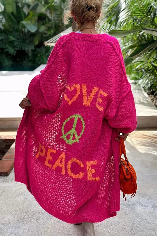 Street Wave Love And Peace Cardigan Oversized Boho Knit With Soft Fabric For Boho Chic Women