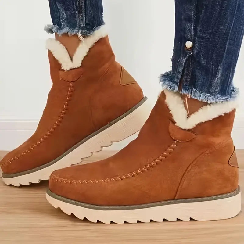 Street-wave Faux Suede Snow Boots With Cotton Lining Cozy Retro Winter Boots For Women