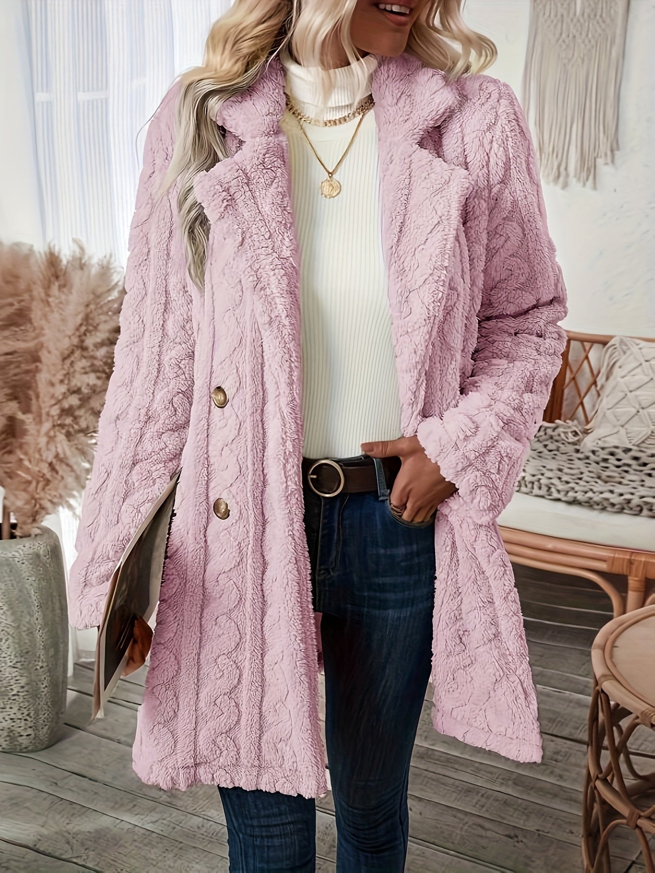 Street-Wave Teddy Coat for Women Double-Breasted Cozy Windproof Thermo Texture Jacket