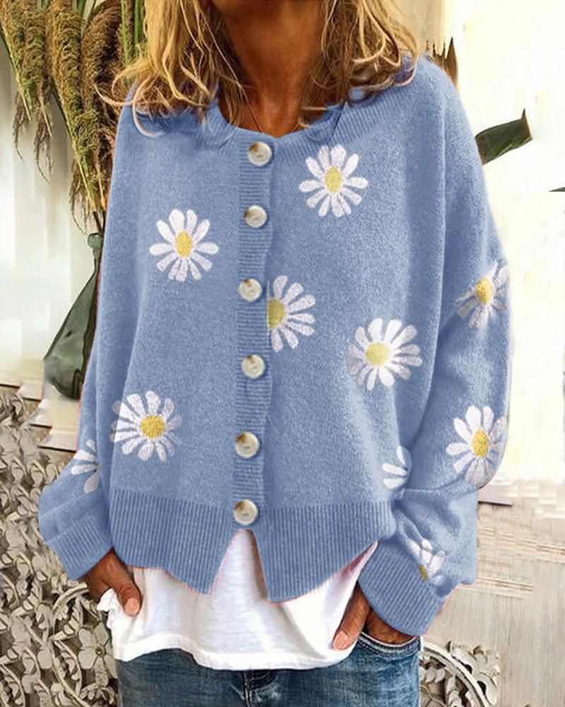 Street Wave Floral Daisy Cardigan Soft Lightweight Knit For Women Everyday Casual Elegance