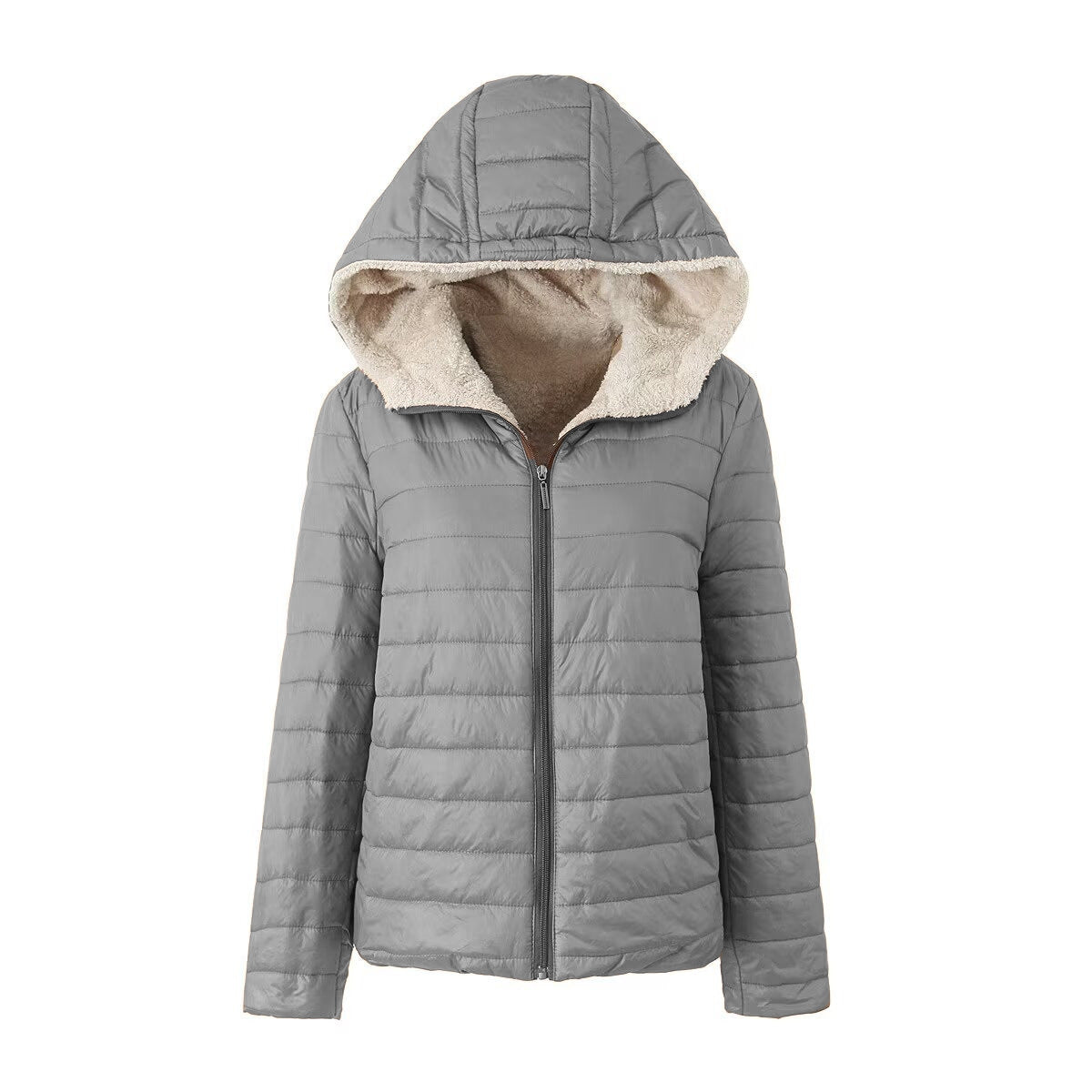Street-Wave Womens Puffer Jacket With Fleece-Lined Hood Vegan Windproof Insulated Coat