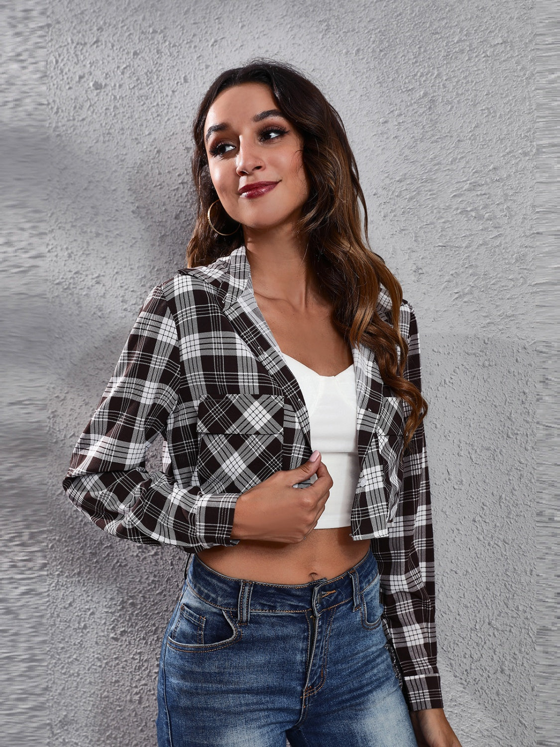 Street-wave Cropped Plaid Shirt Jacket For Women Timeless Comfort Trendy Fit Everyday Wear