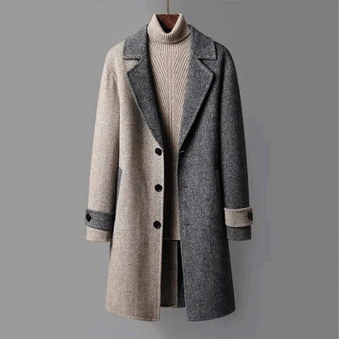 Street-Wave Two Tone Long Coat For Women With Classic Tailored Fit And Modern Color Block Design